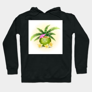 Hello Summer Holiday illustration with cocktail and tropical flowers Hoodie